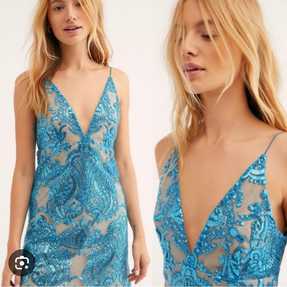 Free People Blue Sequin Dress Size 6 - Brand New with tags